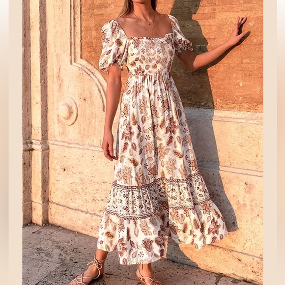 ZESICA FLORAL BLUE PRINT SQUARE NECK RUFFLE SWING BEACH DRESS - Picture 11 of 11